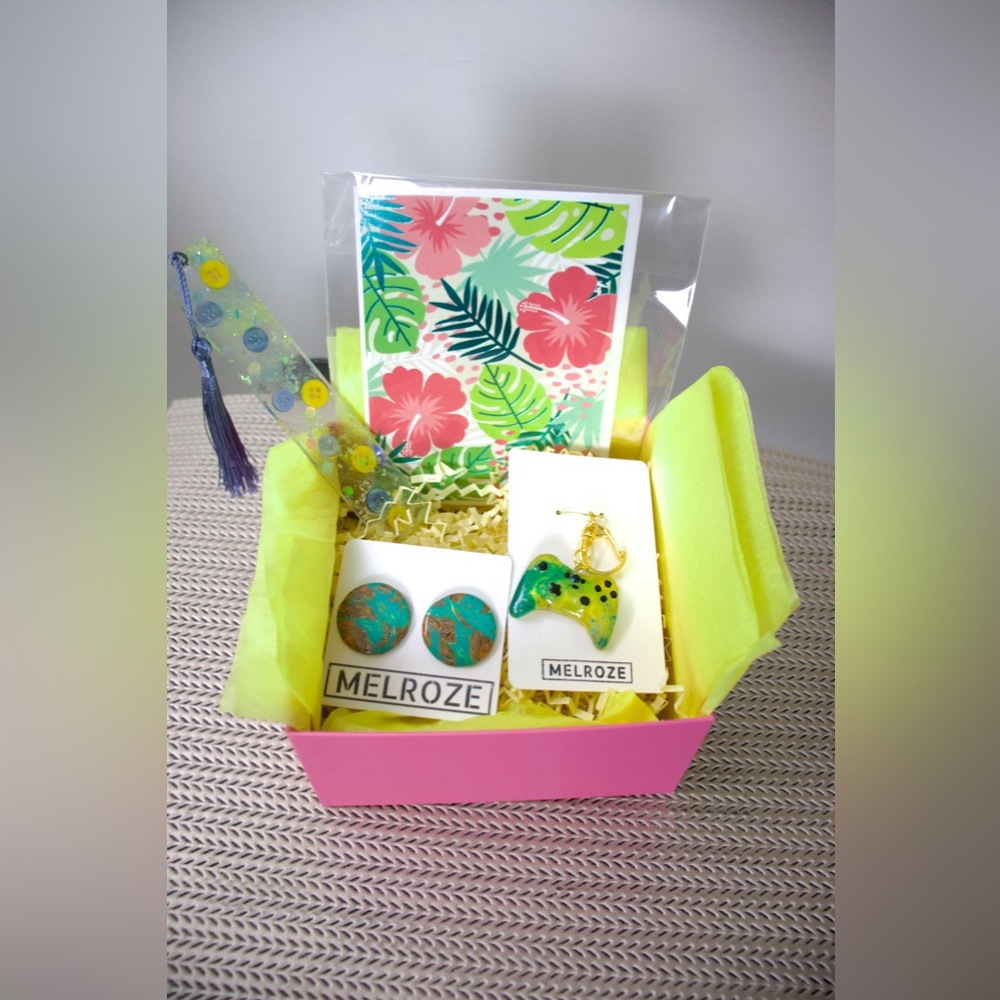 Gift Box Set - Bookmark , Earrings, Keychain & Card